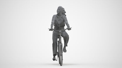 3D scanned woman cycling casual, photorealistic archviz people for Enscape and SketchUp, three-quarter front view render