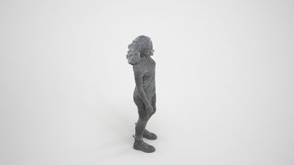 realistic 3D human woman casual standing, archviz people FBX OBJ for Blender, wireframe three-quarter view