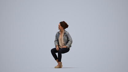 photogrammetry 3D woman casual sitting, realistic human model archviz FBX, top-down view render