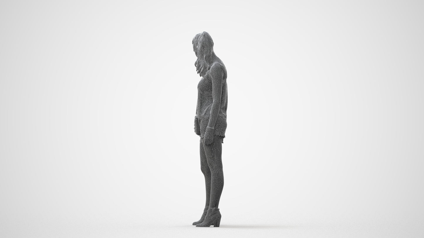 3D people model girl casual standing, scanned human for 3ds Max rendering, square thumbnail