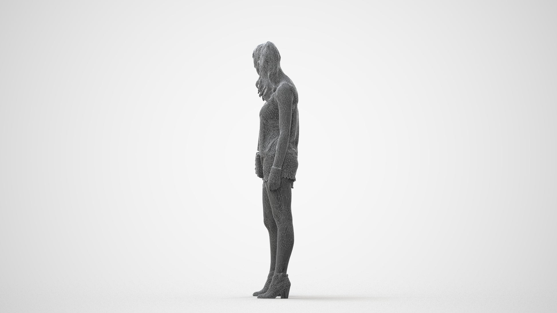 3D people model girl casual standing, scanned human for 3ds Max rendering, square thumbnail