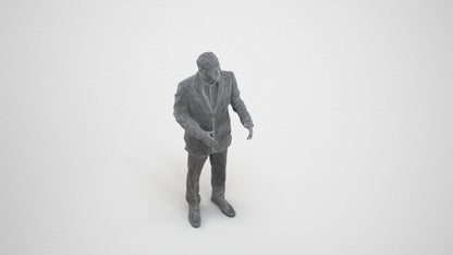 3D scanned man standing formal, photorealistic archviz people for Enscape and SketchUp, wireframe three-quarter view