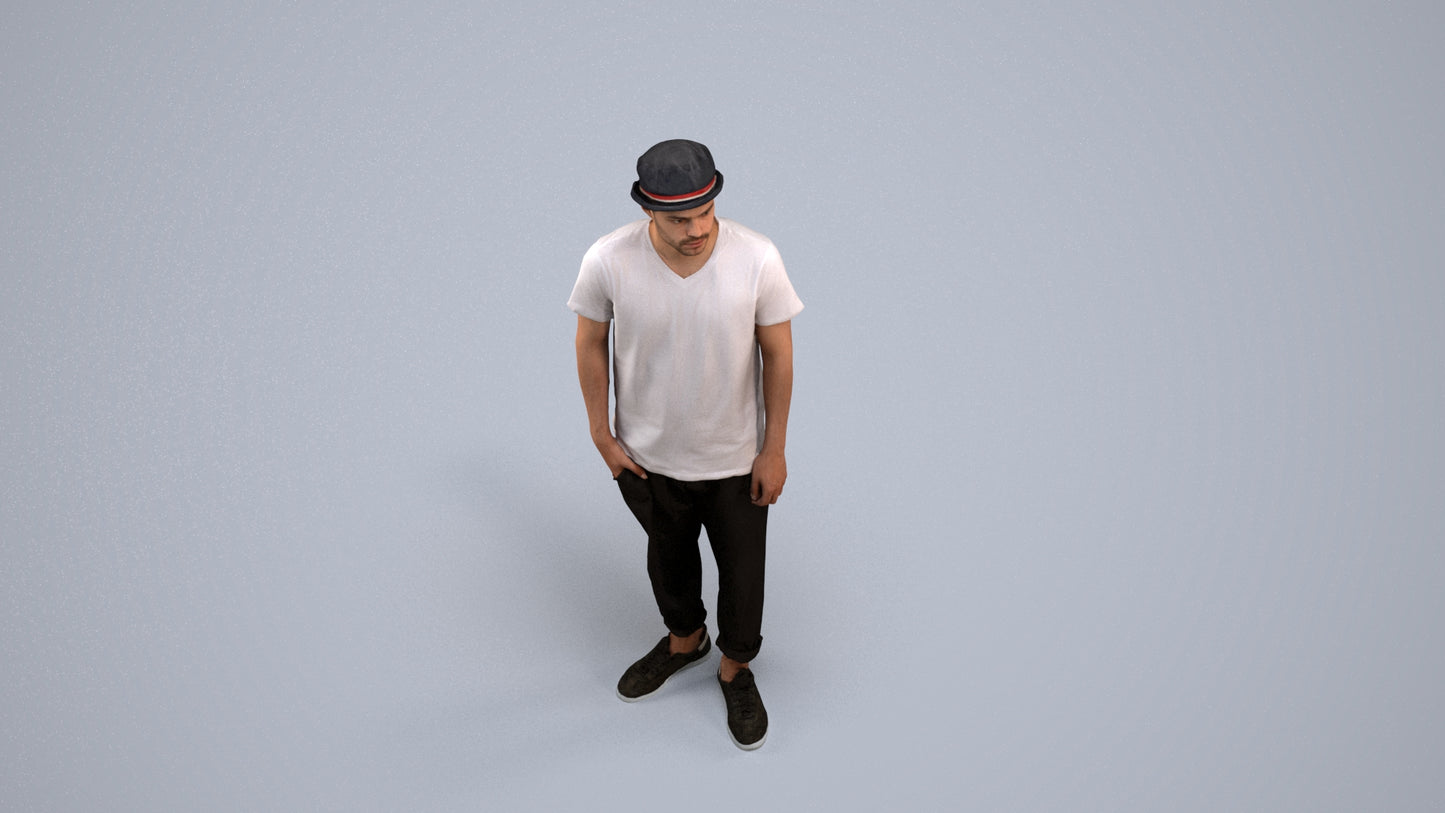 photogrammetry 3D man casual standing, realistic human model archviz FBX, back view render