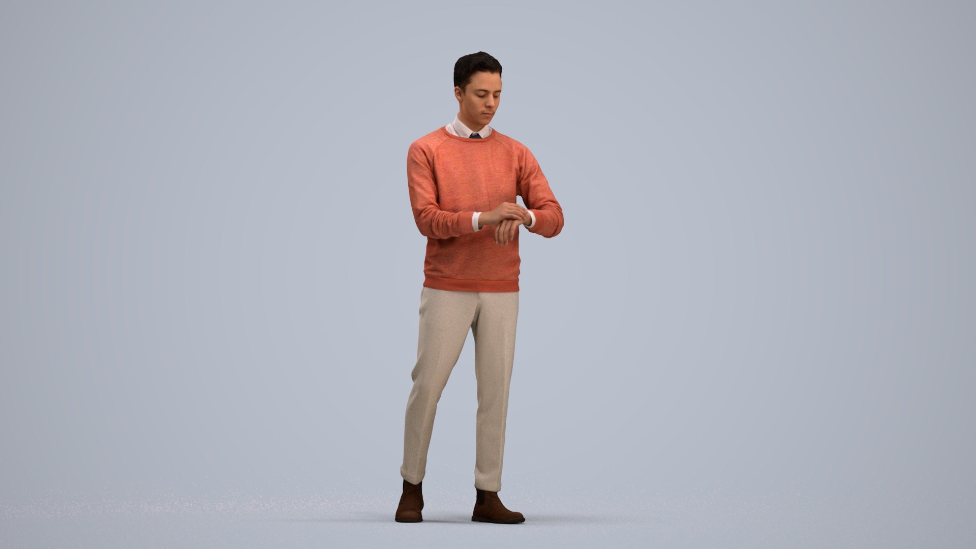 3D people model man casual walking, scanned human for 3ds Max rendering, standing pose render
