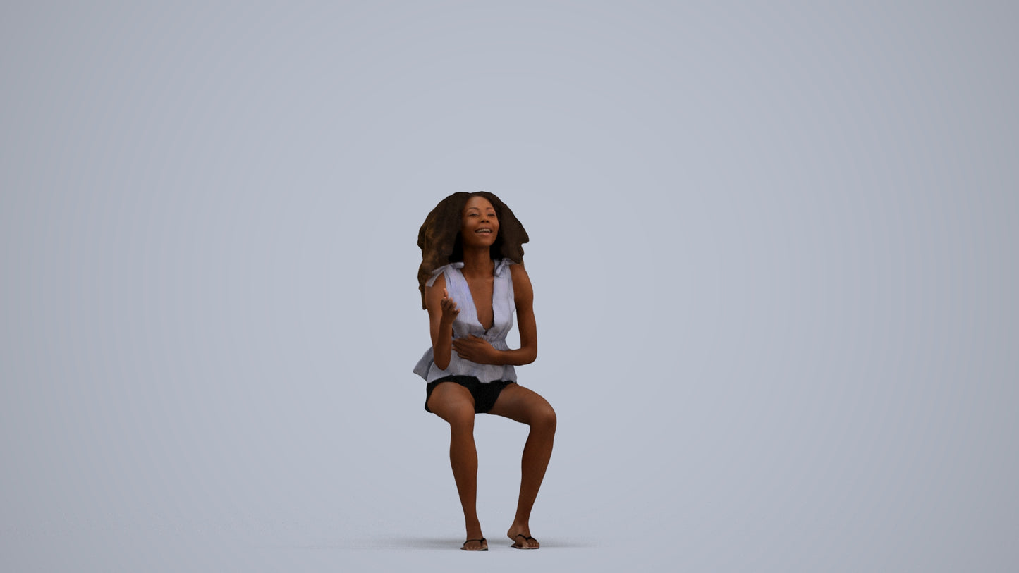scanned 3D woman casual sitting, photogrammetry people for Enscape and V-Ray, standing pose render