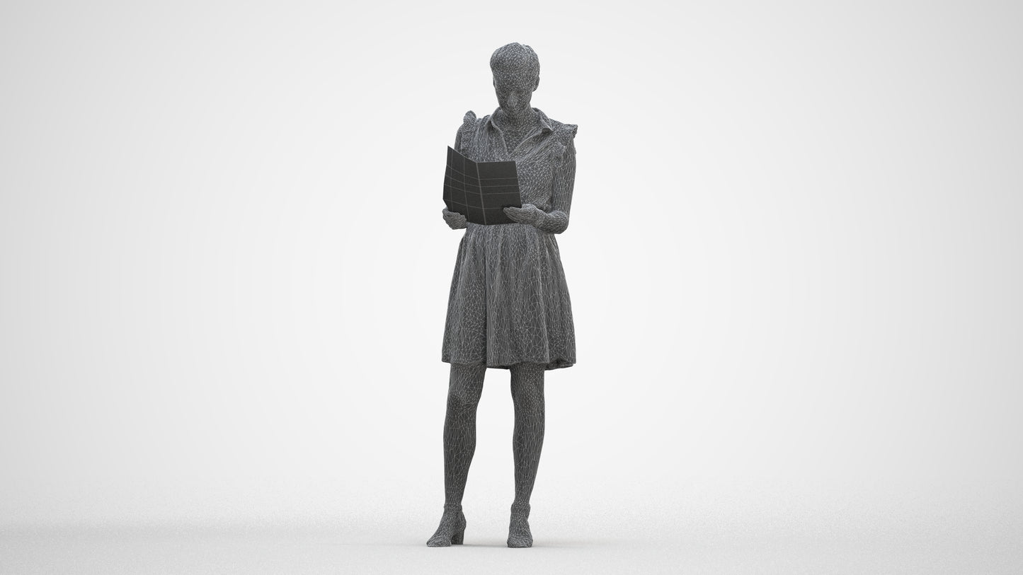 realistic 3D people woman casual standing, render-ready for V-Ray and Corona, FBX OBJ, three-quarter front view render