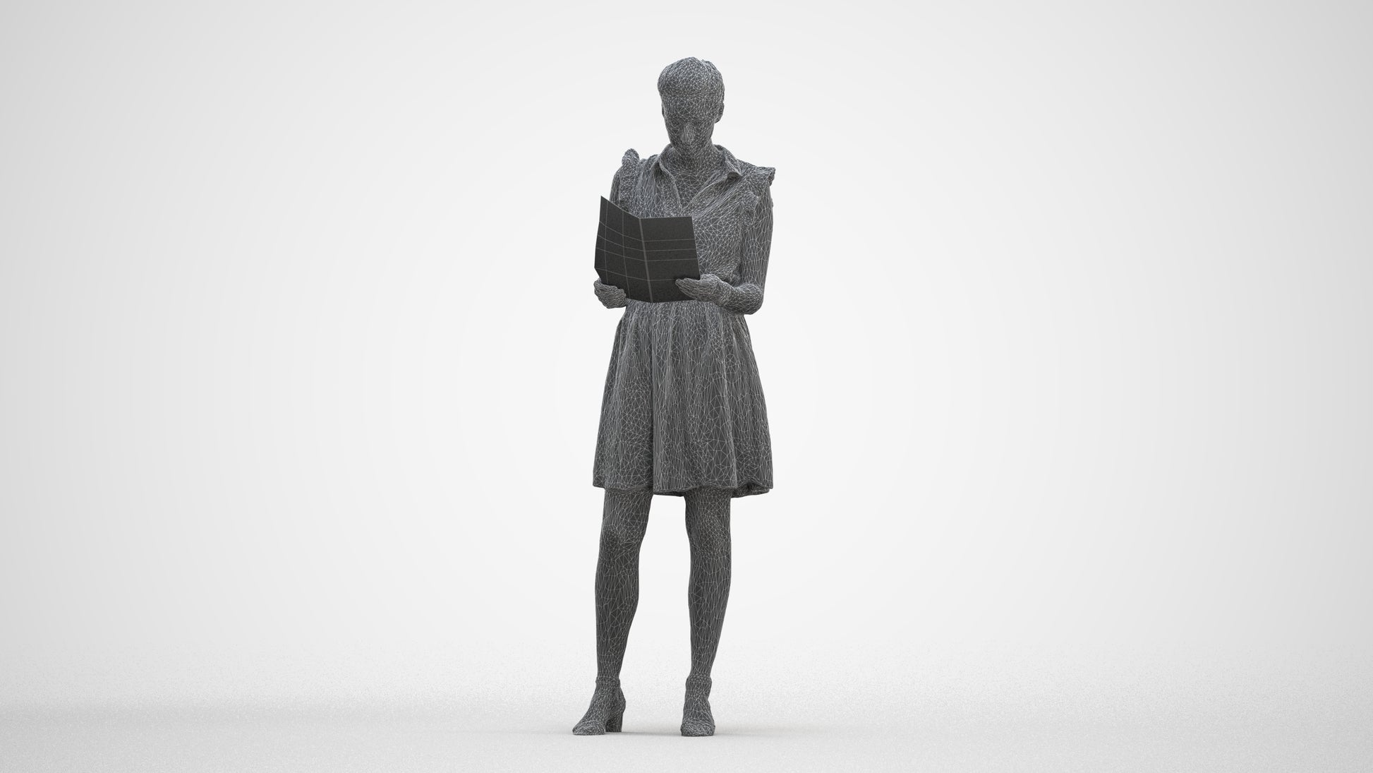 realistic 3D people woman casual standing, render-ready for V-Ray and Corona, FBX OBJ, three-quarter front view render