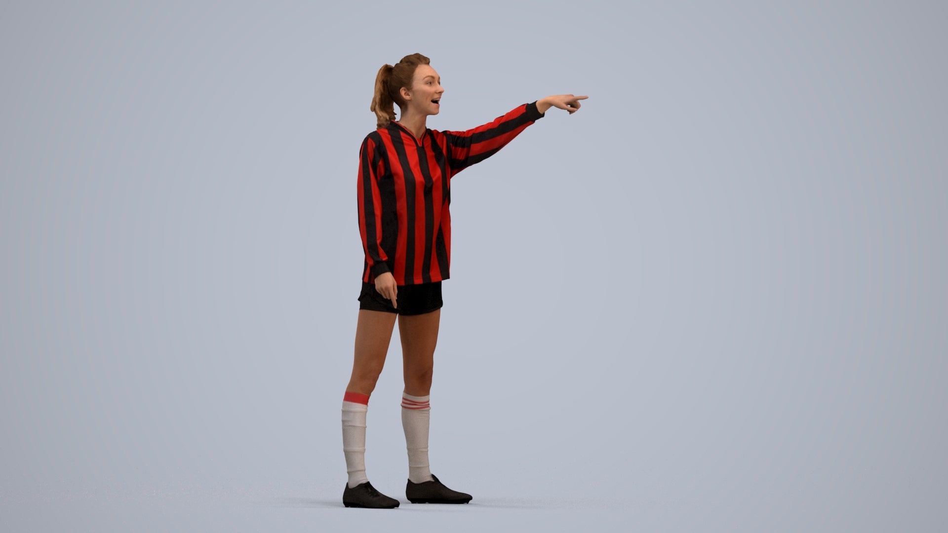 3D human model woman sport, photogrammetry scanned person for archviz, standing pose render