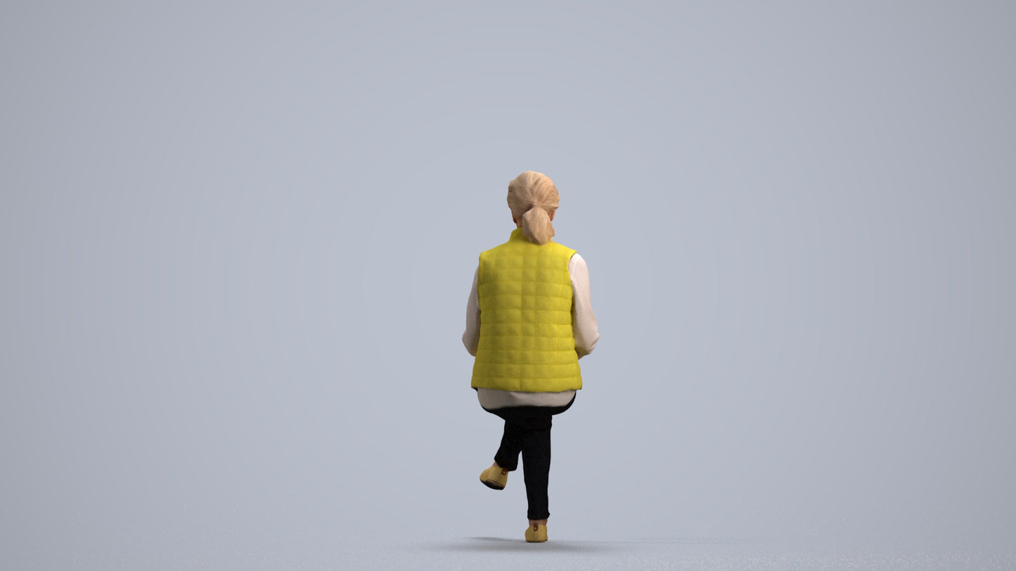 realistic 3D human senior woman casual sitting, archviz people FBX OBJ for Blender, front view render