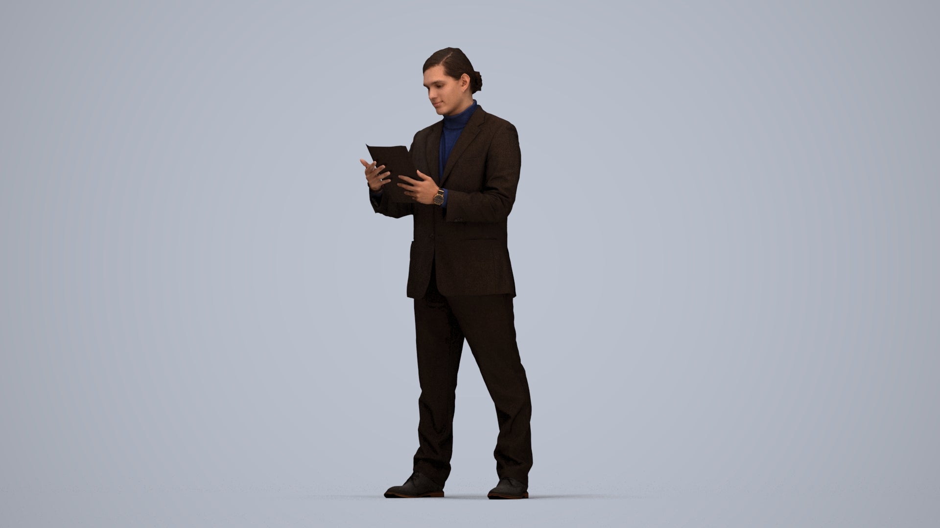 realistic 3D man business, scanned archviz people for Blender and 3ds Max, top-down view render