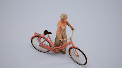scanned 3D senior woman cycling, photogrammetry people for Enscape and V-Ray, back view render