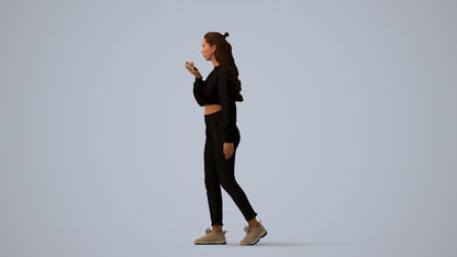 3D human model woman sport, photogrammetry scanned person for archviz, three-quarter view render