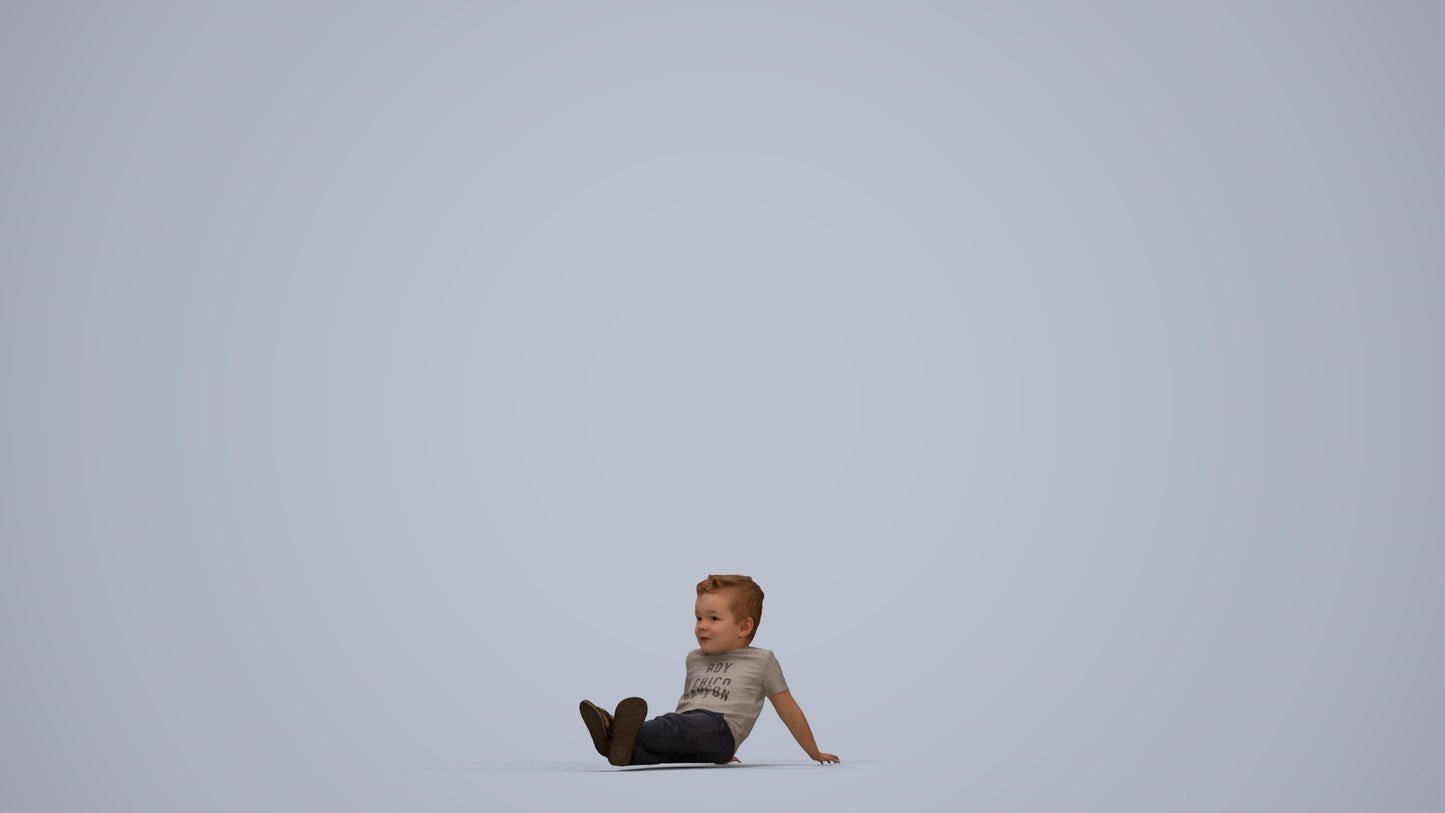 photogrammetry 3D boy casual kids, realistic human model archviz FBX, top-down view render