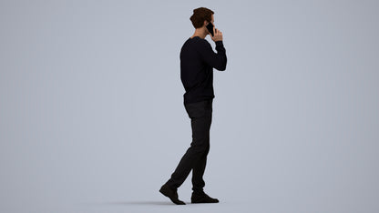 3D human model man casual walking, photogrammetry scanned person for archviz, side view render