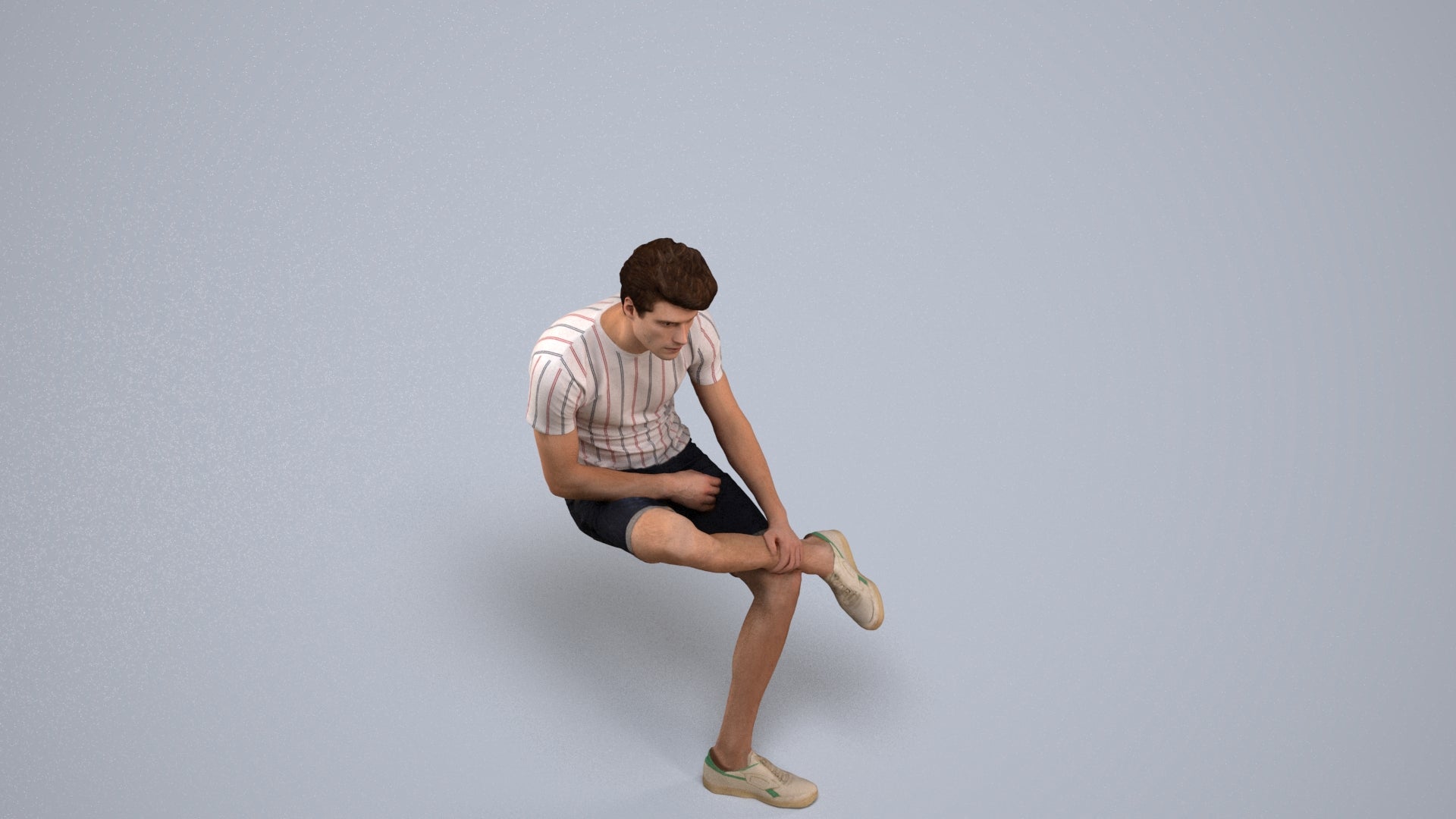 realistic 3D human man casual sitting, archviz people FBX OBJ for Blender, back view render