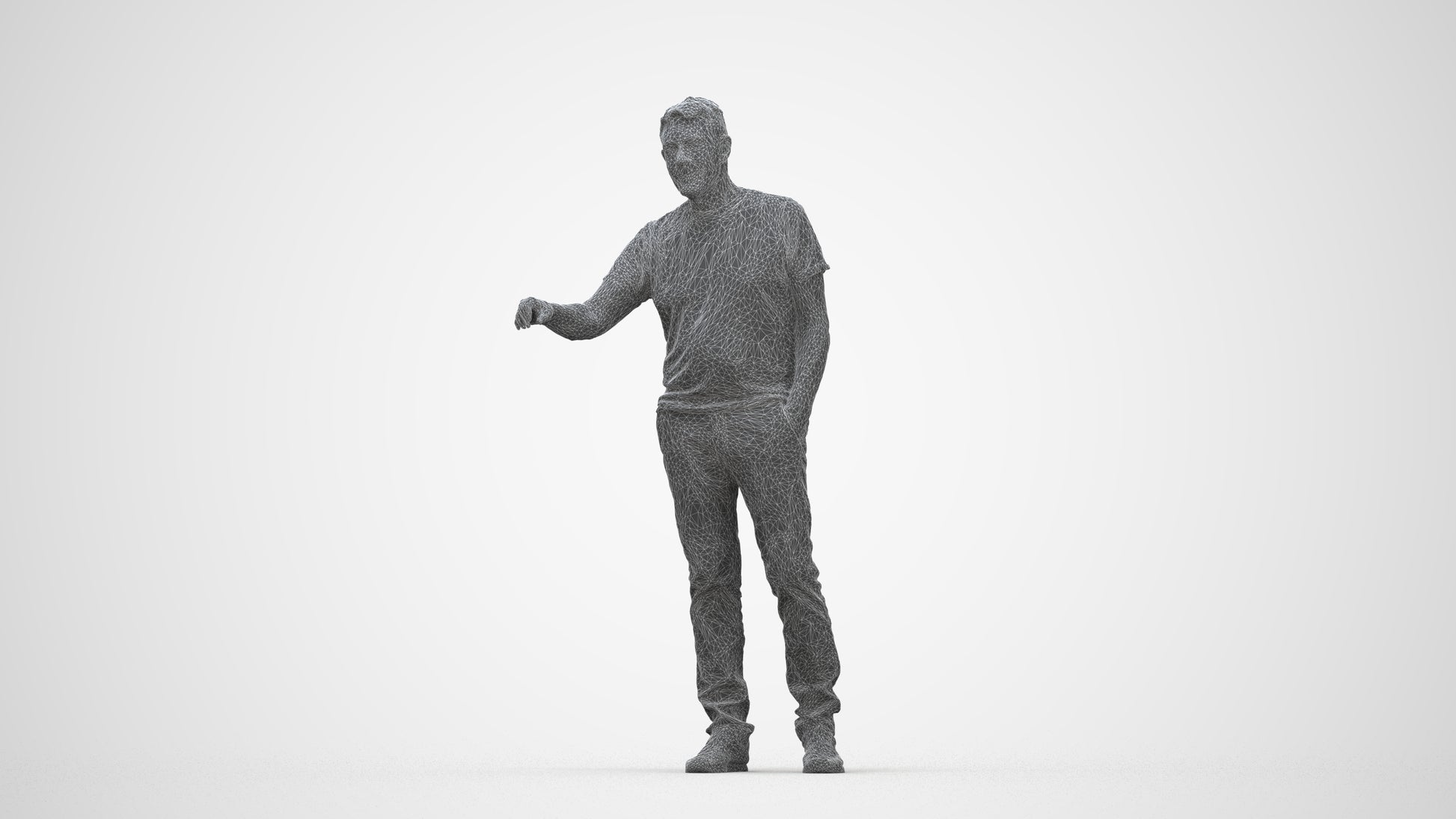realistic 3D human senior man casual door, archviz people FBX OBJ for Blender, wireframe back view