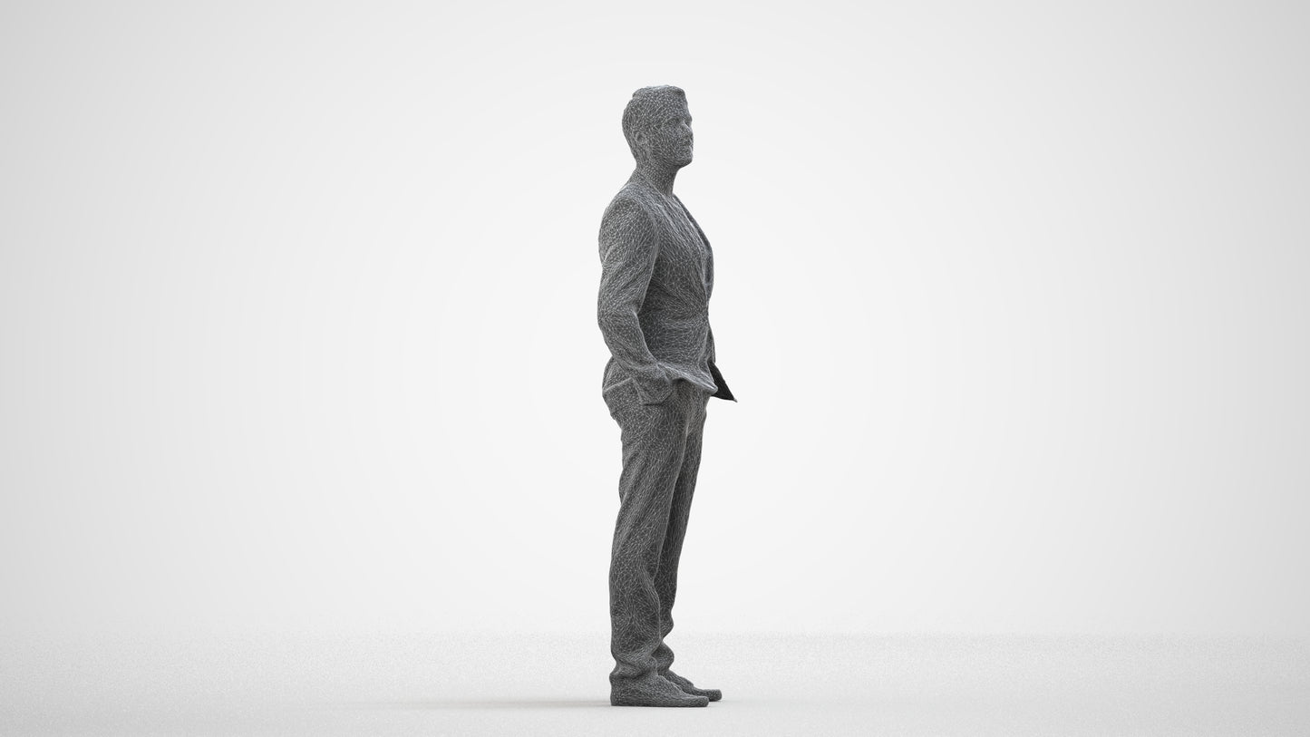 photogrammetry 3D man formal formalaffairs, realistic human model archviz FBX, wireframe side view