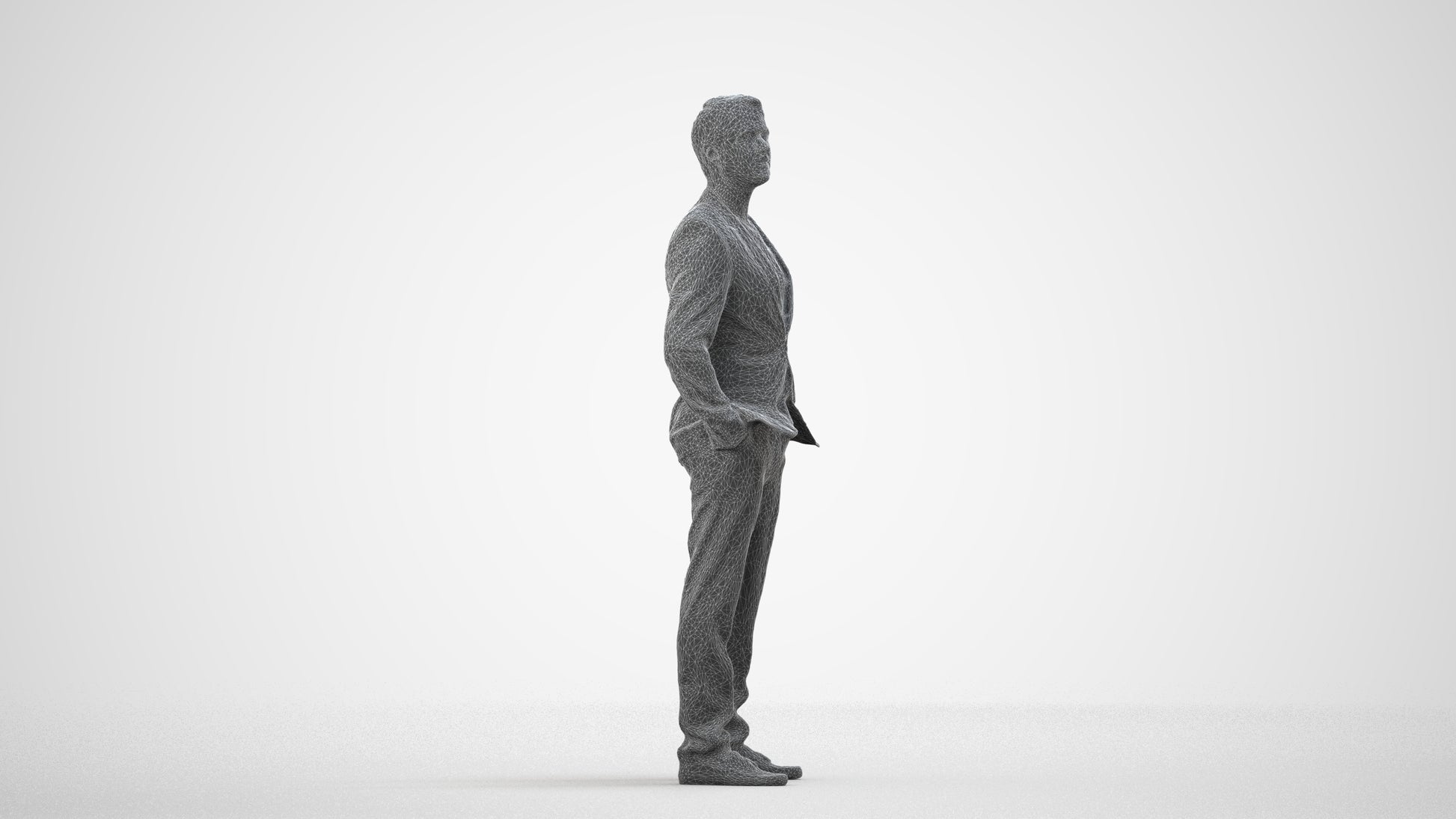 photogrammetry 3D man formal formalaffairs, realistic human model archviz FBX, wireframe side view