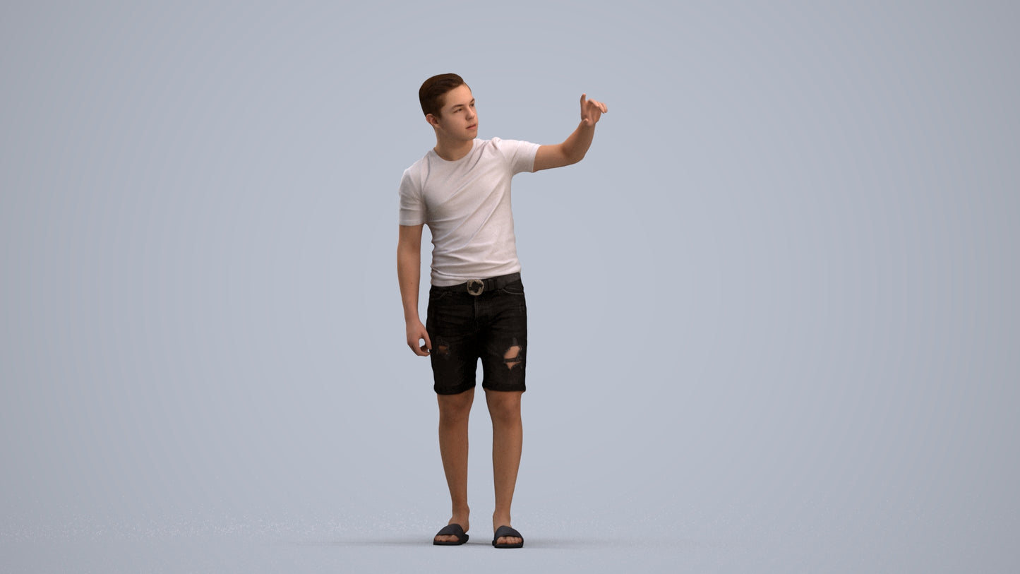 3D scanned boy kids casual, photorealistic archviz people for Enscape and SketchUp, standing pose render