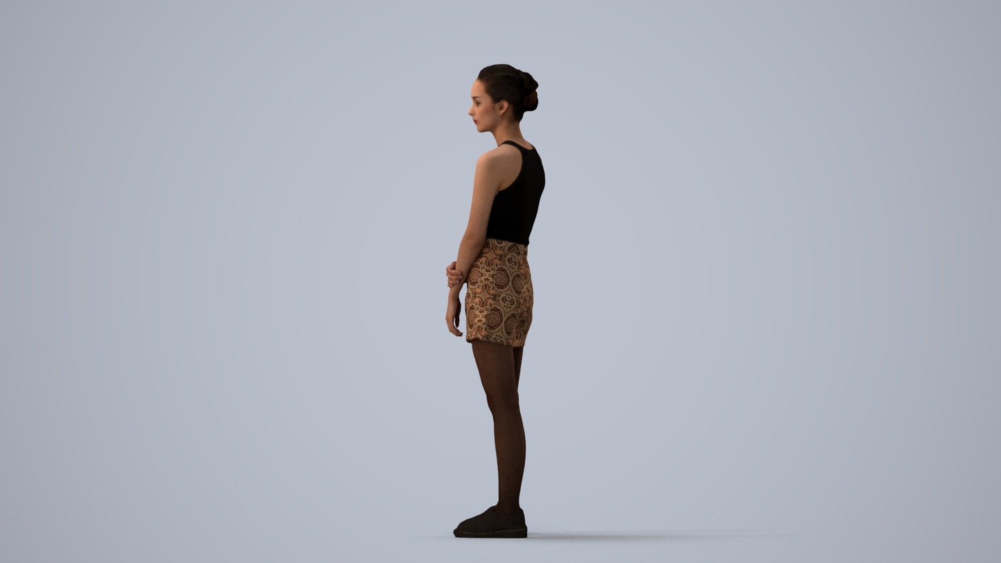 scanned 3D woman casual standing, photogrammetry people for Enscape and V-Ray, three-quarter view render