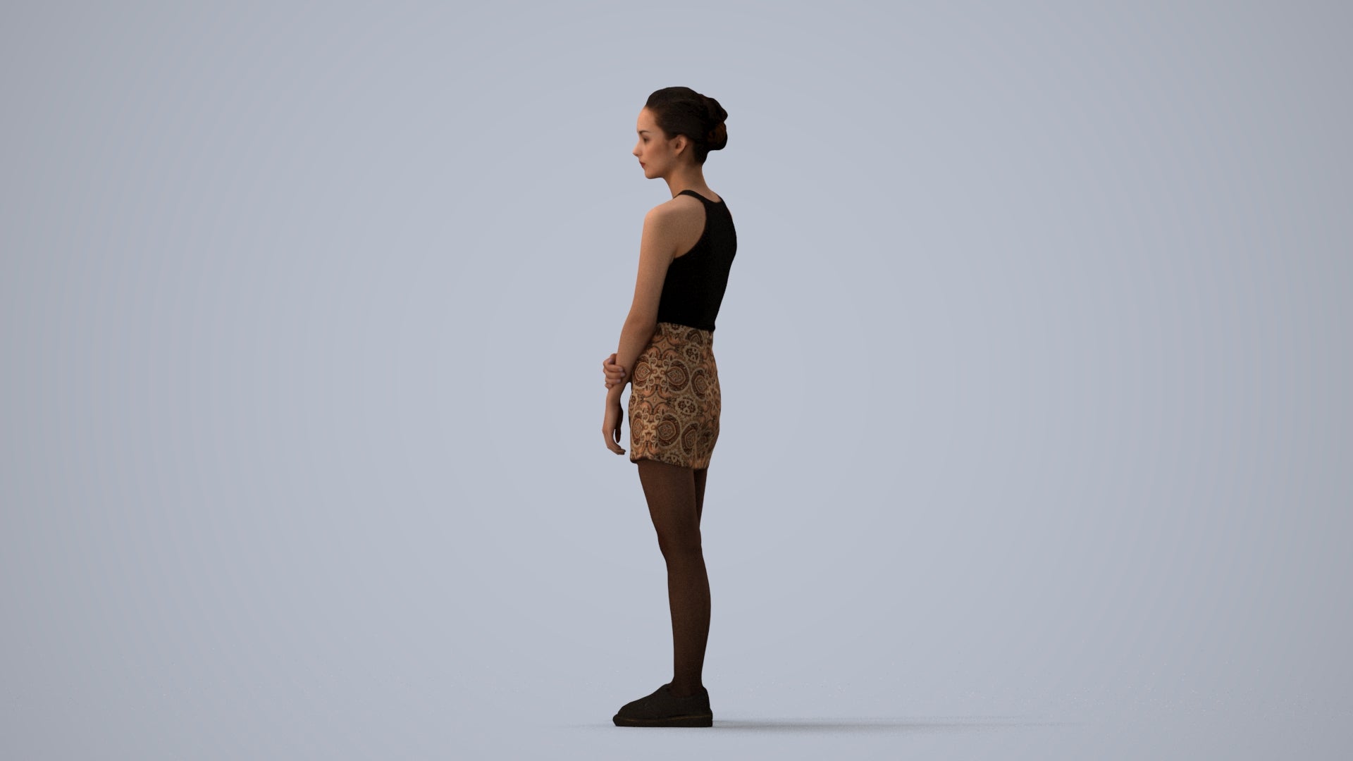 scanned 3D woman casual standing, photogrammetry people for Enscape and V-Ray, three-quarter view render