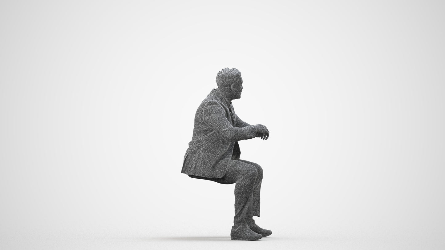 3D people model man business, scanned human for 3ds Max rendering, wireframe side view