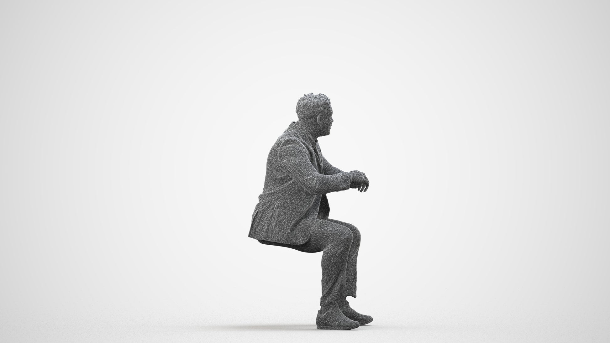 3D people model man business, scanned human for 3ds Max rendering, wireframe side view