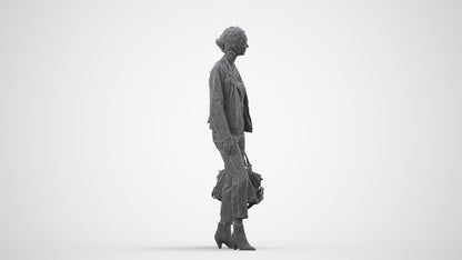 realistic 3D human woman business standing, archviz people FBX OBJ for Blender, wireframe side view