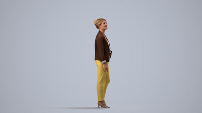 realistic 3D woman business standing, scanned archviz people for Blender and 3ds Max, side view render