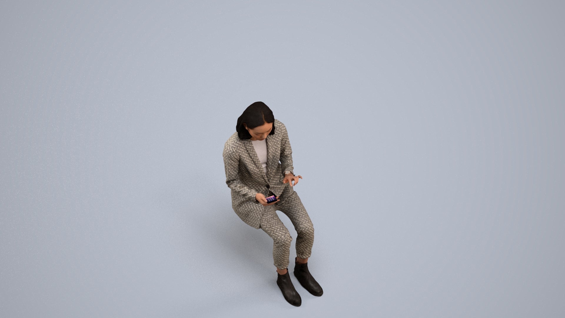 realistic 3D human woman business, archviz people FBX OBJ for Blender, back view render