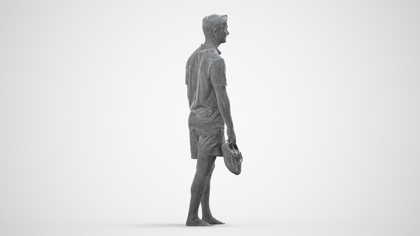3D human model man casual walking, photogrammetry scanned person for archviz, wireframe side view