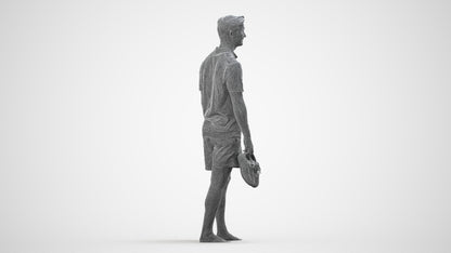 3D human model man casual walking, photogrammetry scanned person for archviz, wireframe side view