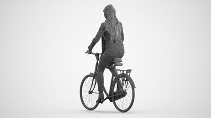 realistic 3D woman casual cycling, scanned archviz people for Blender and 3ds Max, wireframe front view