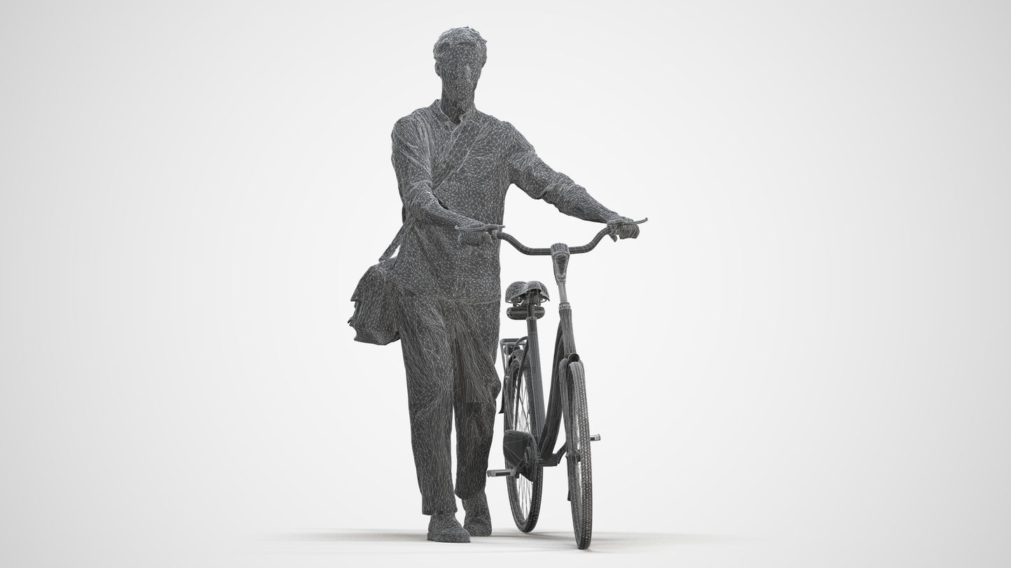scanned 3D man casual cycling, photogrammetry people for Enscape and V-Ray, three-quarter front view render