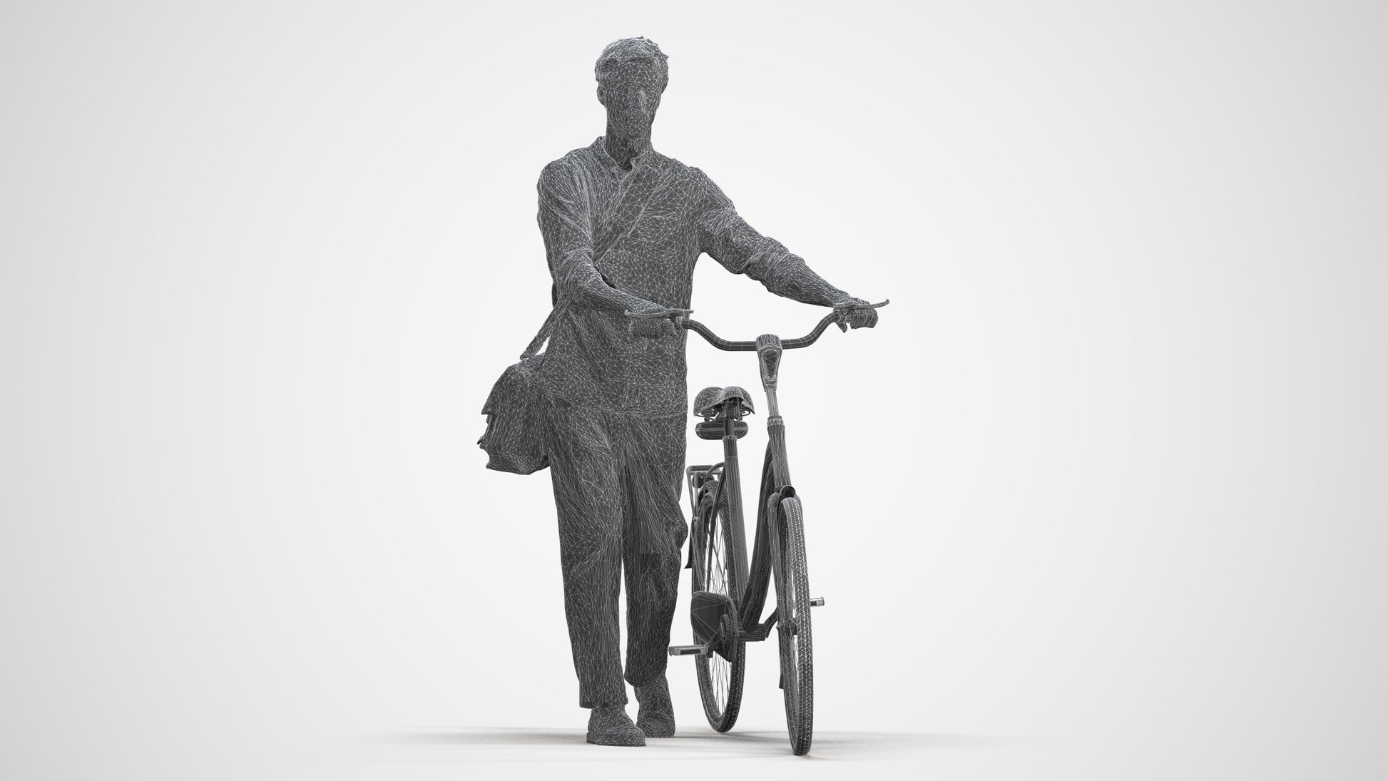 scanned 3D man casual cycling, photogrammetry people for Enscape and V-Ray, three-quarter front view render