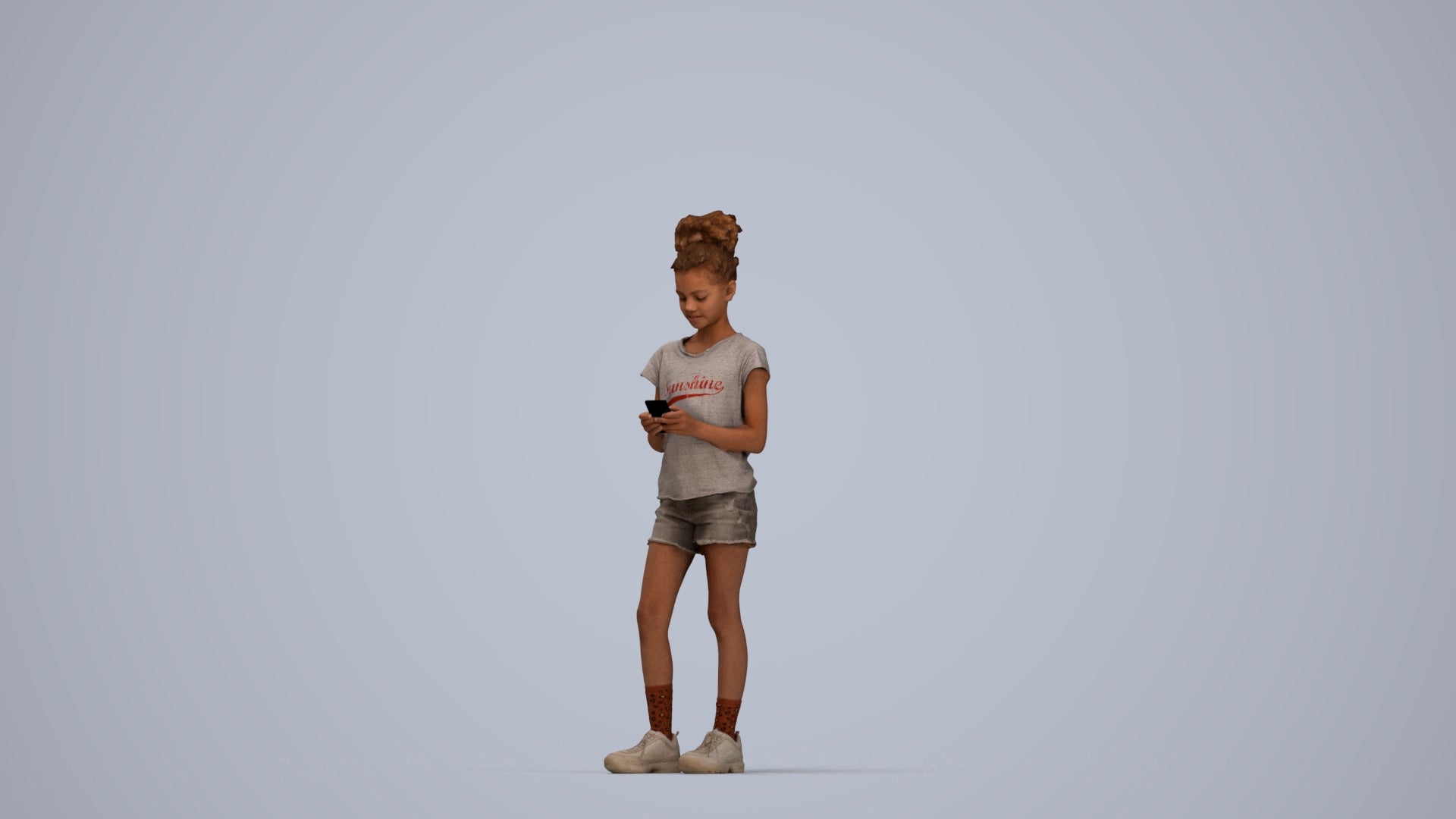 photogrammetry 3D girl casual kids, realistic human model archviz FBX, top-down view render
