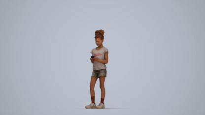 photogrammetry 3D girl casual kids, realistic human model archviz FBX, top-down view render