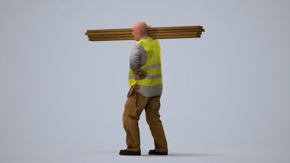 3D scanned senior man walking, photorealistic archviz people for Enscape and SketchUp, three-quarter view render