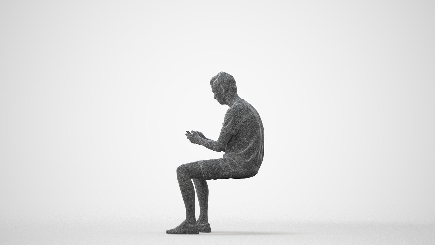 3D scanned man sitting casual, photorealistic archviz people for Enscape and SketchUp, square thumbnail