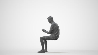 3D scanned man sitting casual, photorealistic archviz people for Enscape and SketchUp, square thumbnail