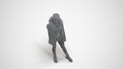 realistic 3D human woman casual standing, archviz people FBX OBJ for Blender, wireframe three-quarter view