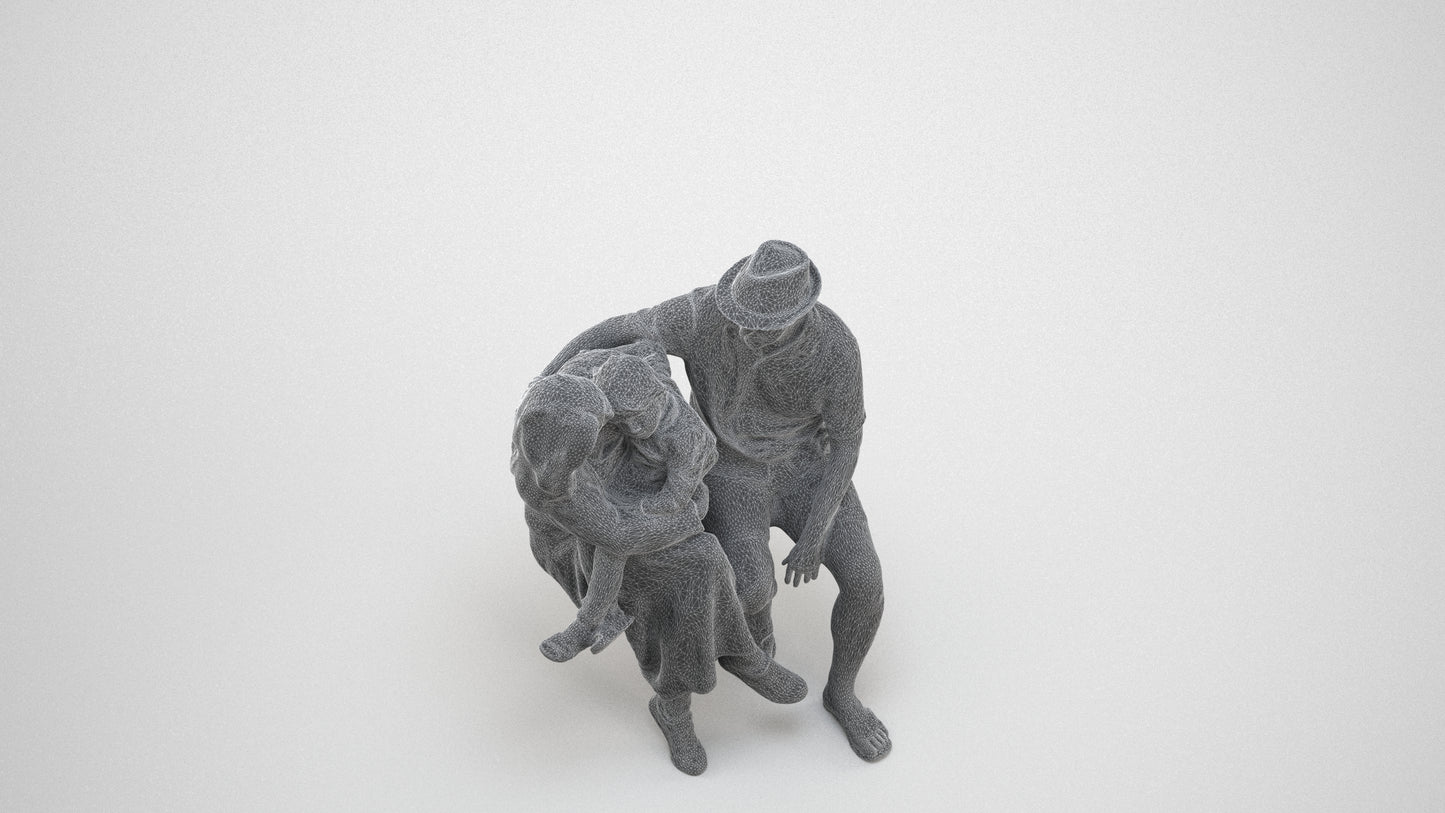 scanned 3D girl kids, photogrammetry people for Enscape and V-Ray, wireframe three-quarter view