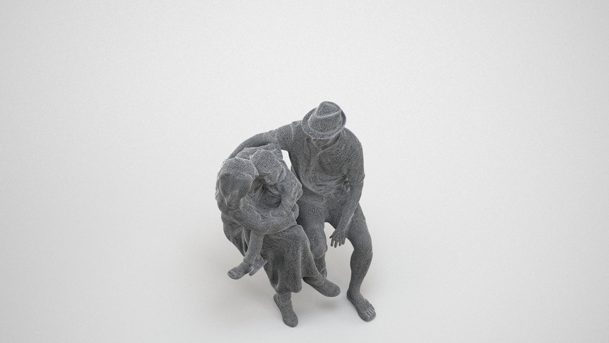 scanned 3D girl kids, photogrammetry people for Enscape and V-Ray, wireframe three-quarter view