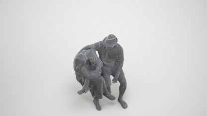 scanned 3D girl kids, photogrammetry people for Enscape and V-Ray, wireframe three-quarter view