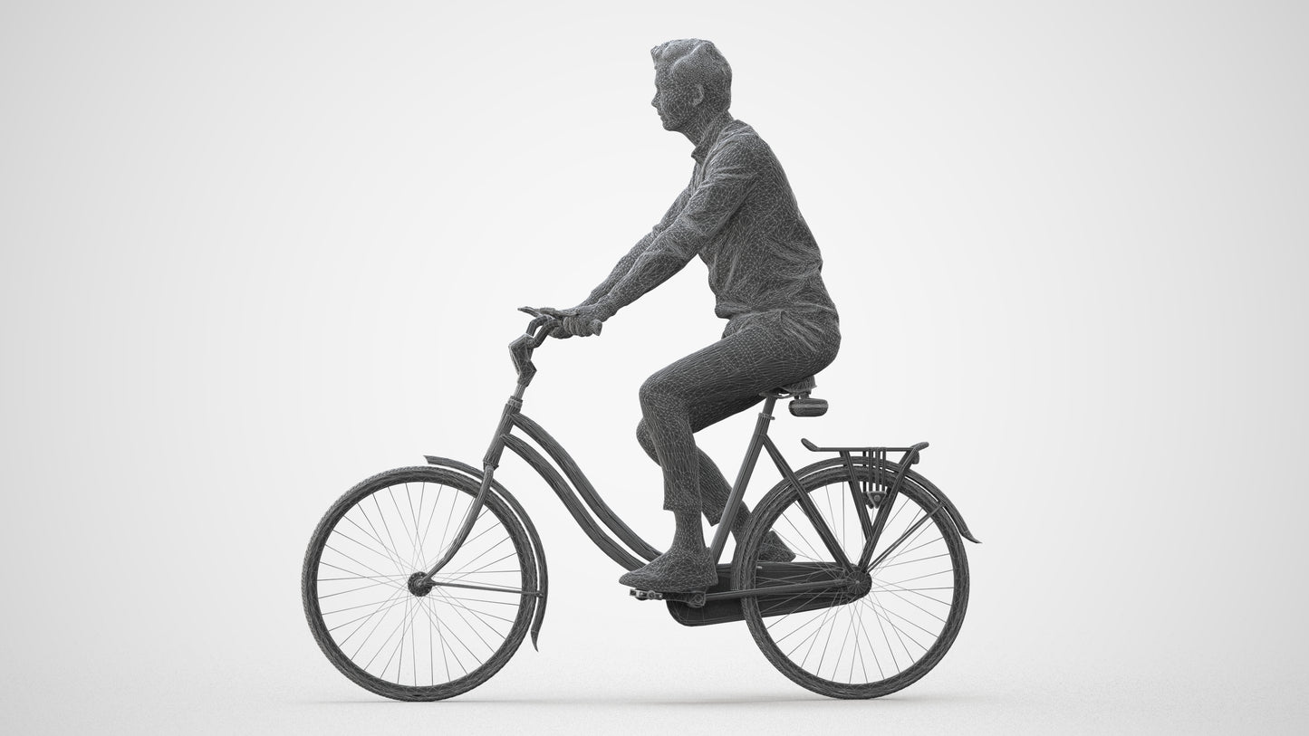 realistic 3D human man casual cycling, archviz people FBX OBJ for Blender, square thumbnail