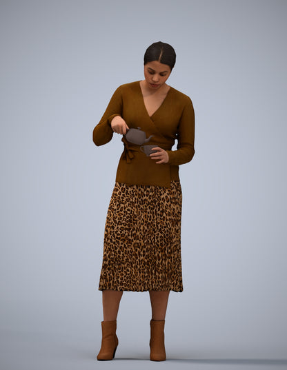 realistic 3D woman casual standing, scanned archviz people for Blender and 3ds Max