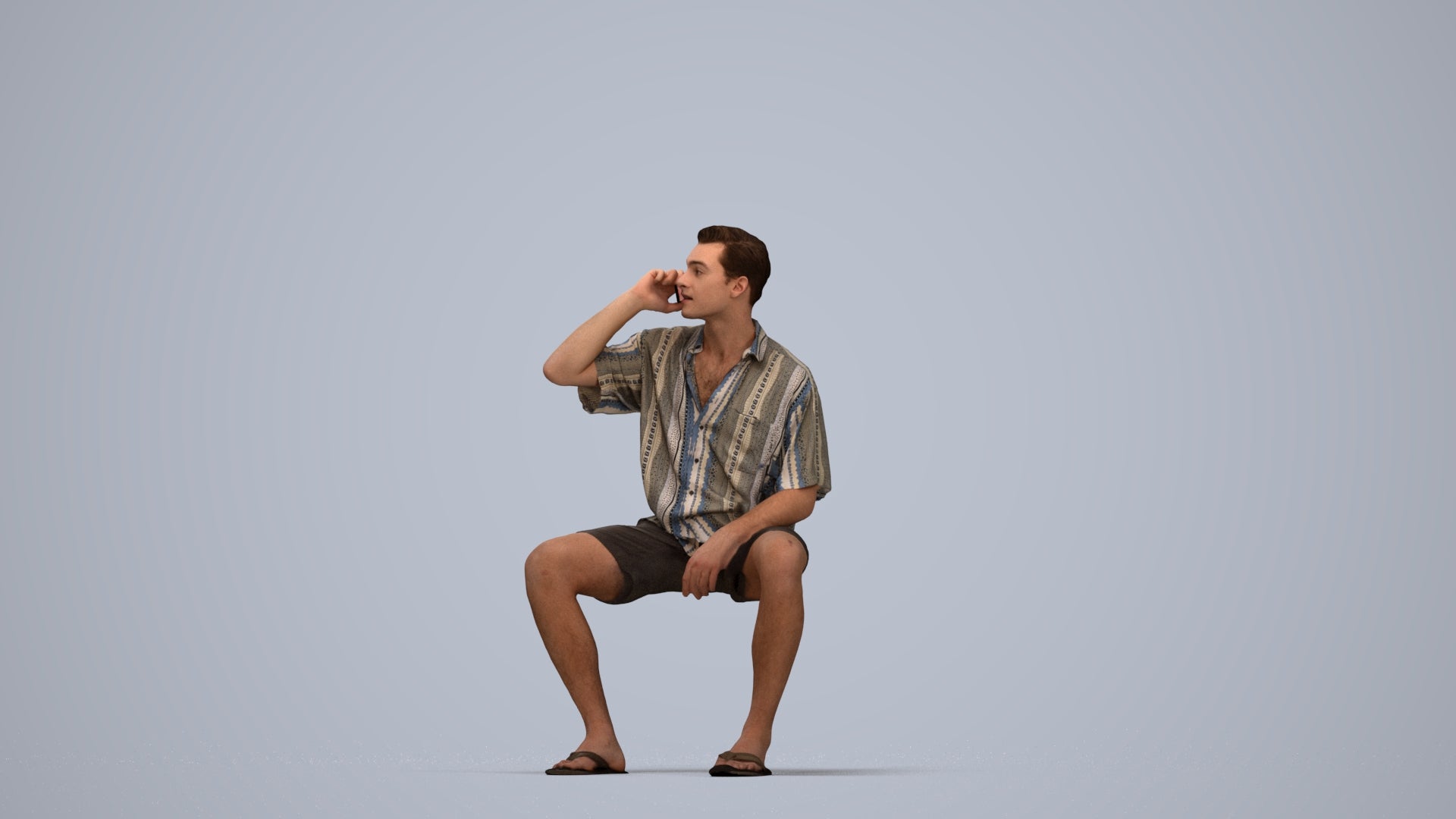 scanned 3D man casual sitting, photogrammetry people for Enscape and V-Ray, top-down view render