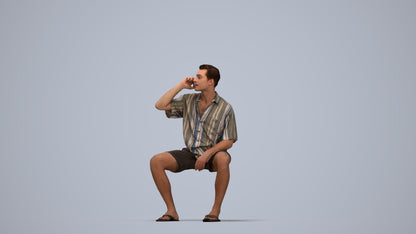 scanned 3D man casual sitting, photogrammetry people for Enscape and V-Ray, top-down view render