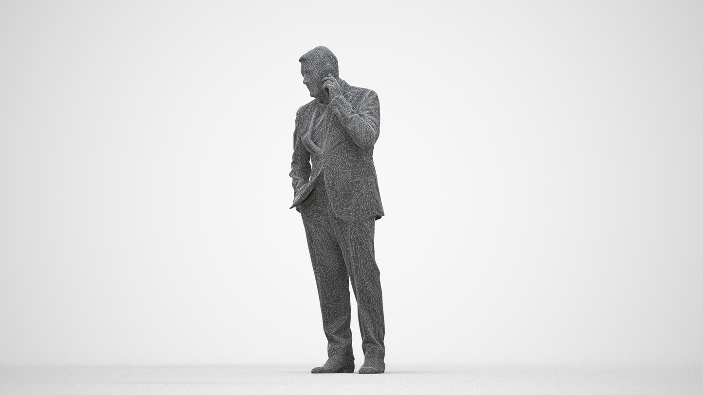 scanned 3D senior man business, photogrammetry people for Enscape and V-Ray, wireframe back view