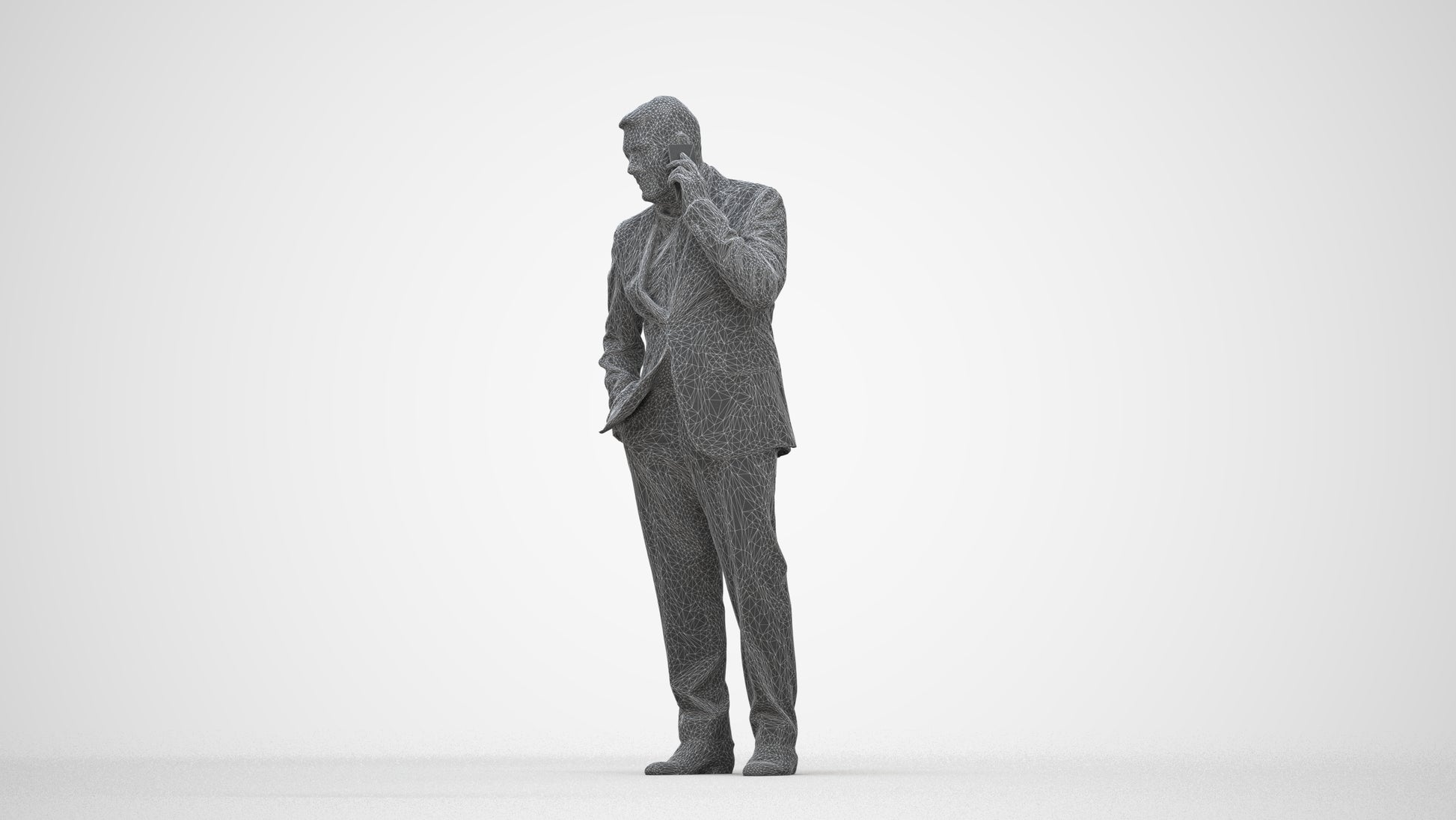 scanned 3D senior man business, photogrammetry people for Enscape and V-Ray, wireframe back view